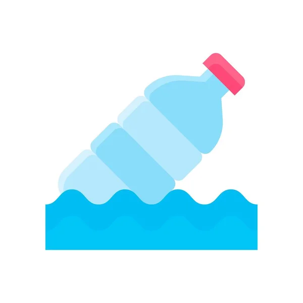 Связанные Загрязнением Бутылки Отходами Волнах Воды Вектор Плоском Стиле — стоковый вектор