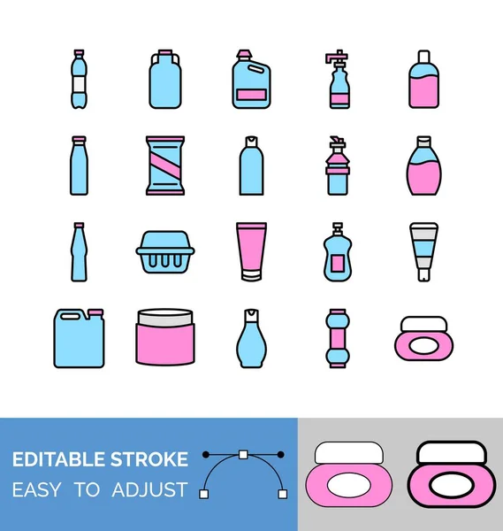 ボトルとコンテナのアイコンセット ベクトルイラスト ストックベクター