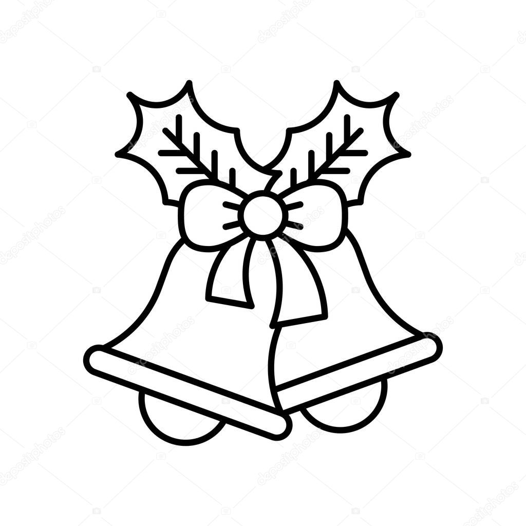 chirstmas bells, ribbons and holly leave vectors, in lineal style