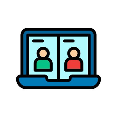 Laptop ekran vektöründe sohbet eden ya da haberleşen kişiler düzenlenebilir vuruş ile tele iş ya da telekomünikasyon