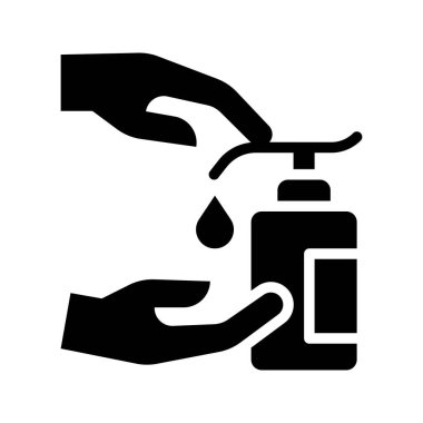 El yıkama veya hijyenle ilgili alkolik dezenfekte şişesi. El temizleme düğmesine bas ve el vektöründeki damlayı sterilize et.