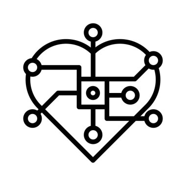 Bilgisayar çipi vektörlü kalp, geleceğin teknoloji çizgisi tasarım simgesi