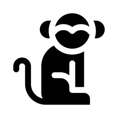 maymun siyah ve beyaz basit simge, vektör çizimi 