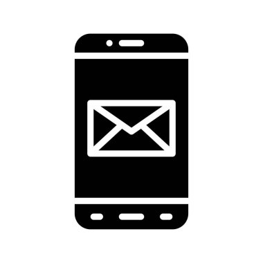 uygulama simgeleri, zarf veya harf içeren ilgili cep telefonu ekranını ve katı tasarım vektörlerini ayarladı