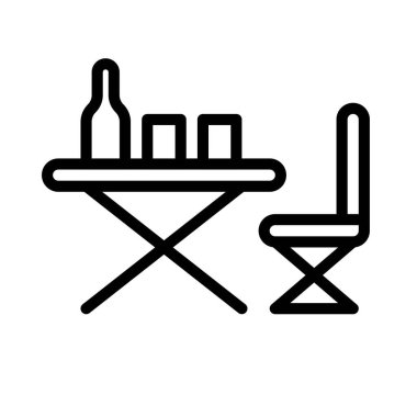 Piknik tablosu vektörü, Barbeküye bağlı çizgi tasarımı düzenlenebilir vuruş simgesi