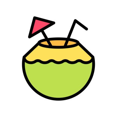 Hawaii ikonu ile ilgili hindistan cevizi suyu boru ve şemsiye vektörü ile düzenlenebilir felçli