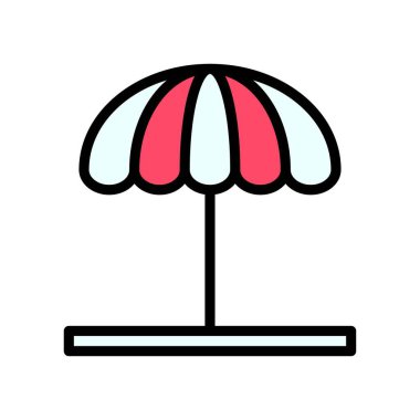 Yaz plajı ya da tatille ilgili plaj şemsiyesi. Düzenlenebilir vuruşlu vektör.