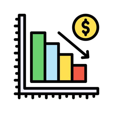 Ekonomik durgunluğa bağlı grafikler ve ok ile dolar işareti vektörleri düzenlenebilir vuruşlar