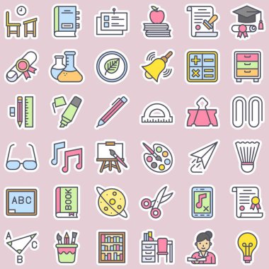 Okul vektör simgesi kümesine geri dön, etiket biçimi