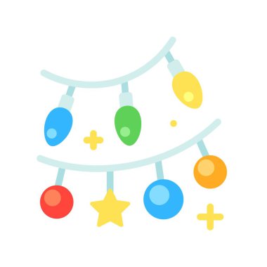 Noel ışıkları düz tasarım simgesi, vektör illüstrasyonu