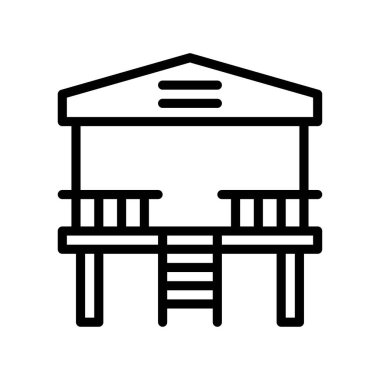 Hawaii ikonu ile ilgili Hawaii yazlığı çatısı olan ve çizgisel tarzda vektör olarak duran