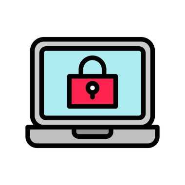 Kilit vektörlü dizüstü bilgisayar, Sosyal medya ile doldurulmuş biçim düzenlenebilir vuruş simgesi