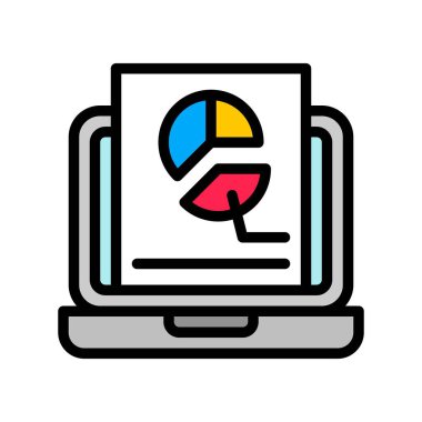 Dizüstü bilgisayar vektörü üzerinde turta grafiği, dijital pazarlama doldurulmuş biçim simgesi düzenlenebilir vuruş