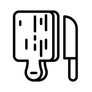 Bıçak ve kesme boad vektörü, Barbekü ile ilgili çizgi tasarımı düzenlenebilir vuruş simgesi