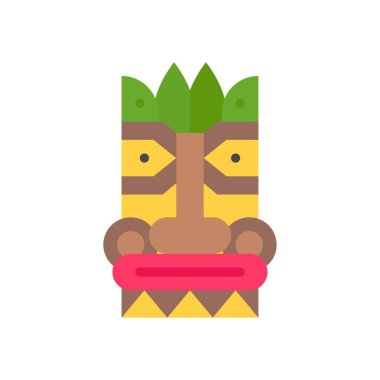 Hawaii ikonu ile ilgili Hawai tiki ya da ağzı düz stil yaprak ve göz vektörü ile
