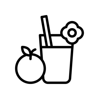 Hawaii ikonu ile ilişkili Hawai portakal suyu. Cam, boru ve çiçek vektörü çizgisel tarzda.