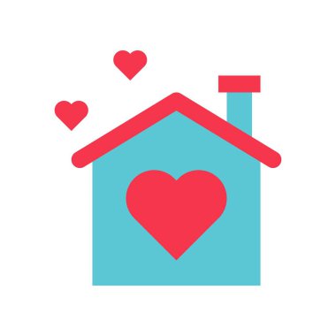 Mutlu ev vektörü, sevgililer günü ve aşkla ilgili düz biçim simgesi