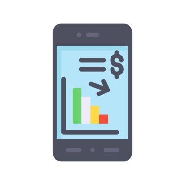 ekonomik durgunluğa bağlı grafik, mobil ekran ve dolar işareti vektörleri düz stilde