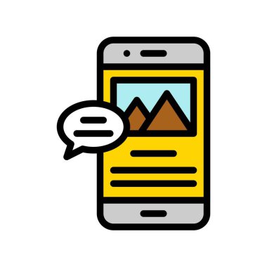 Mobil içerik vektörü, Sosyal medya ile doldurulmuş biçim düzenlenebilir vuruş simgesi