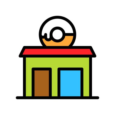 Donut dükkanı vektör illüstrasyonu, doldurulmuş biçim simgesi düzenlenebilir taslağı