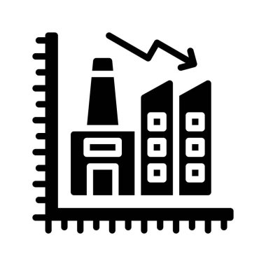 Ekonomik durgunluğa bağlı fabrika, katı tasarımda grafik ve ok vektörleri ile
