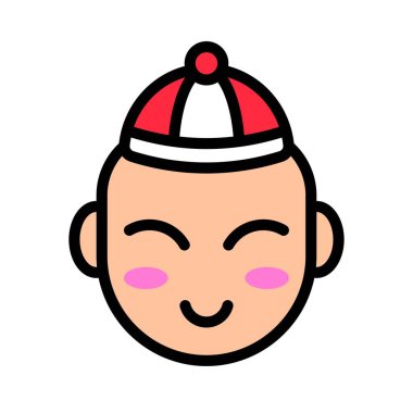 Çinli çocuk vektörü, Çin yeni yılı doldurulmuş ikon, düzenlenebilir ana hatlar