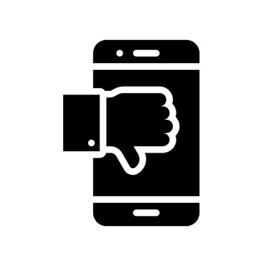 Baş parmak aşağı vektör ile cep telefonu, Sosyal medya katı tasarım simgesi