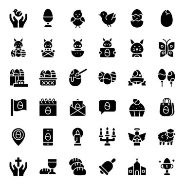 Paskalya vektörü illüstrasyon simgesi seti, katı tasarım