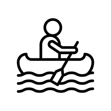 Hawaii ikonu ile ilişkili Hawai teknesi erkek ya da karakter ve su dalgaları vektörü doğrusal biçiminde