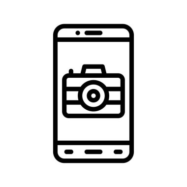 uygulama simgeleri, doğrusal biçiminde kamera, flaş ve düğme vektörleri ile ilgili cep telefonu ekranını ayarladı