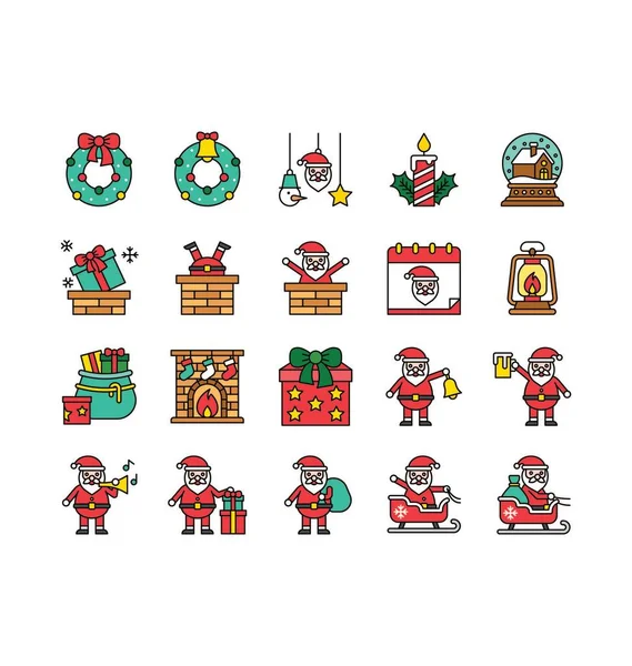 Frohe Weihnachten Damit Verbundene Bänder Kranz Glockenkränze Dekorationskugeln Geschenkboxen Säcken — Stockvektor