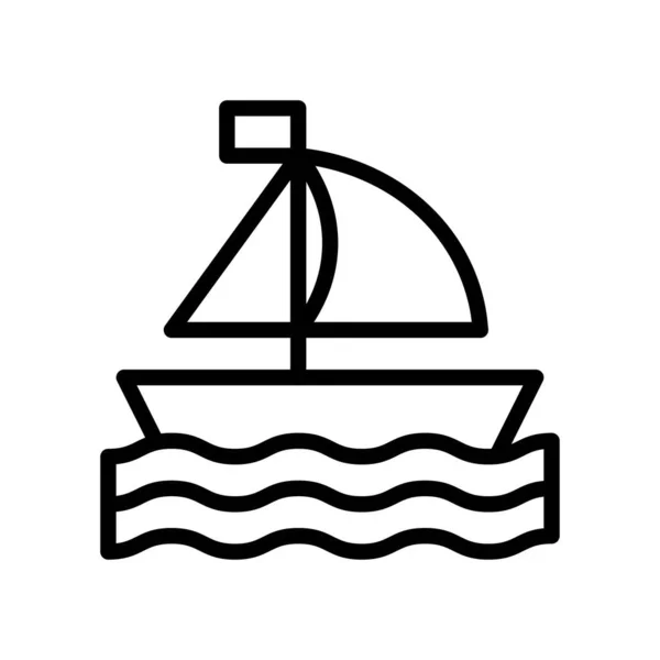 夏威夷与图标有关的船或带有布面 旗帜和水波矢量的船 呈直线形 — 图库矢量图片