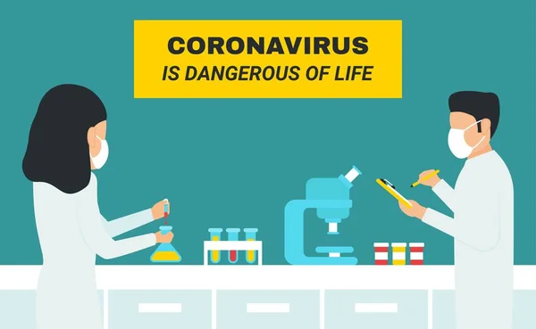 Coronavirus Pandemico Medico Scienziato Laboratorio Scoperta Del Vaccino Con Fiaschetta — Vettoriale Stock