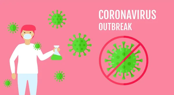 Coronavirus Malattie Infettive Correlate Batteri Focolai Segni Arresto Con Illustrazione — Vettoriale Stock