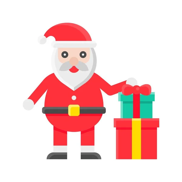 Kerstman Met Geschenkdoos Vector Kerstdag Gerelateerde Platte Icoon — Stockvector