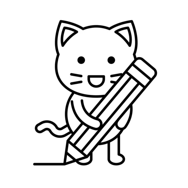 Söt Katt Avatar Vektor Illustration Linje Stil Ikon Redigerbar Stroke — Stock vektor