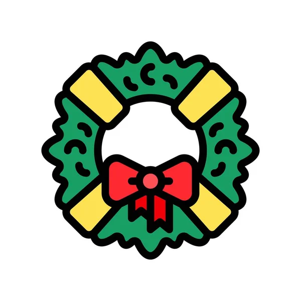 Christmas Wreath Vector Illustration Full Style Icon — 스톡 벡터