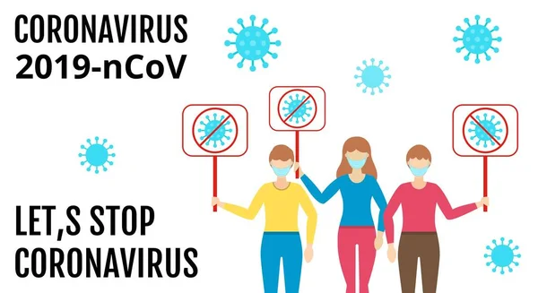 Korona Virus Umožňuje Zastavit Podepsat Tabuli Znaky Bakterie Masky Masky — Stockový vektor