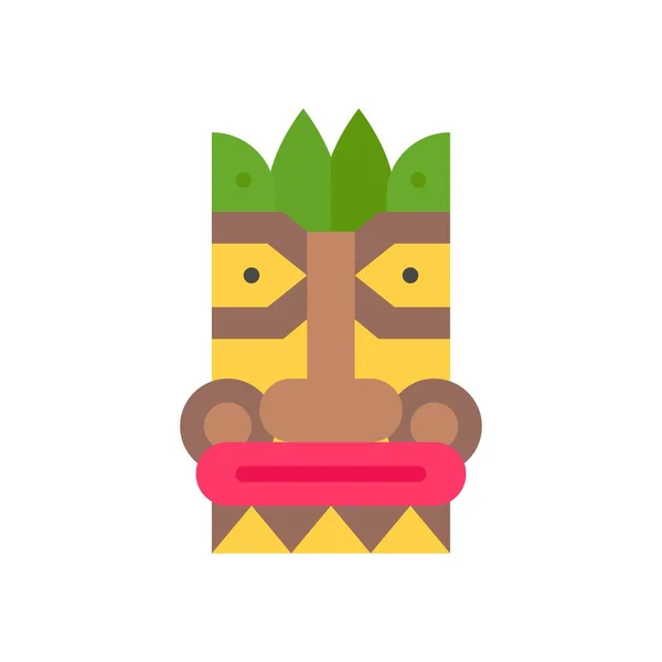 ハワイのアイコン関連のハワイのティキや口の中に葉や目のベクトルをフラットスタイルで — ストックベクタ