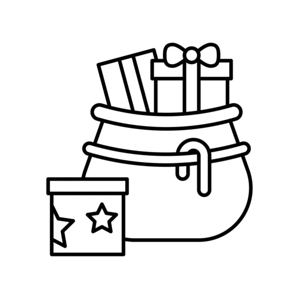 Подарункова Коробка Мішках Пов Язаних Веселими Різдвяними Векторами Лінійному Стилі — стоковий вектор