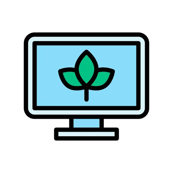 Düzenlenebilir Felçli Bilgisayar Ekran Vektörü Üzerindeki Çevreyle Ilgili Yapraklar Veya — Stok Vektör