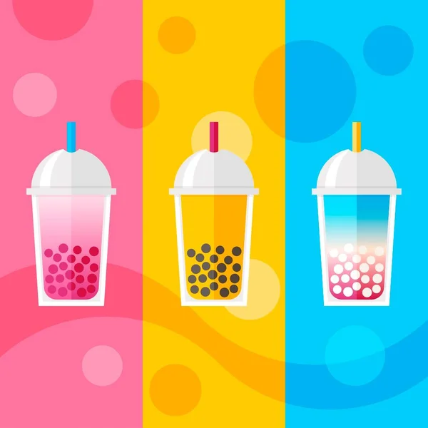 Bubble Tea Oder Perlmilchtee Mit Buntem Hintergrund Vektorillustration — Stockvektor