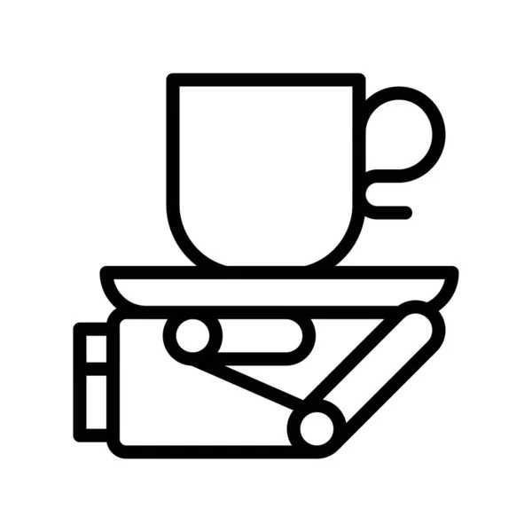 Roboter Hand Hält Kaffeetasse Vektor Robotik Verwandte Linie Stil Symbol — Stockvektor