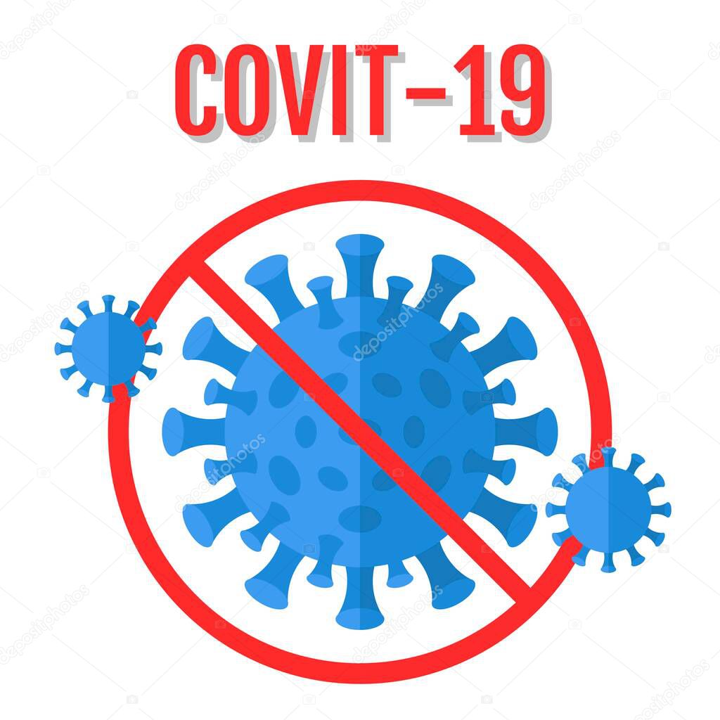 Wuhan coronavirus covit 19 related , dangerous bacteria spread in china and these bacteria dangerous for health of humans and animals with forbidden or warning sign vectors illustration in flat style