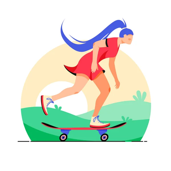 Femme Sur Une Illustration Vectorielle Skateboard Fille Chevauchant Élément Conception — Image vectorielle