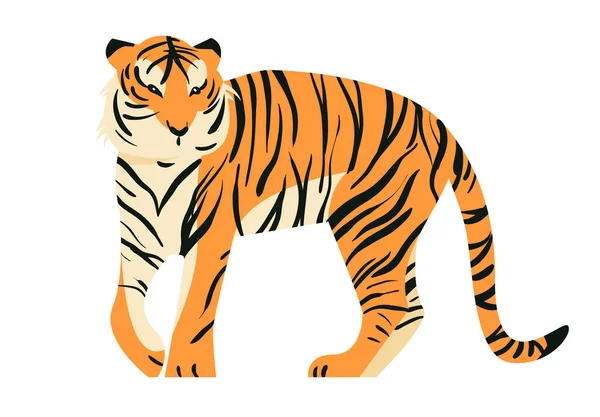 Isolated White Tiger Side View Vector Illustration Big Tropical Cat — Stock Vector