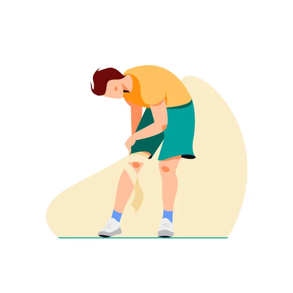 Muž Obvazuje Vektorovou Ilustraci Nohou Sportovní Trauma Výron Křečové Žíly — Stockový vektor