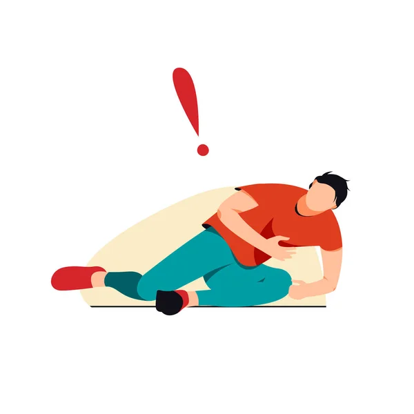Isolated White Fallen Man Chest Pain Vector Illustration Heart Attack — Stock Vector