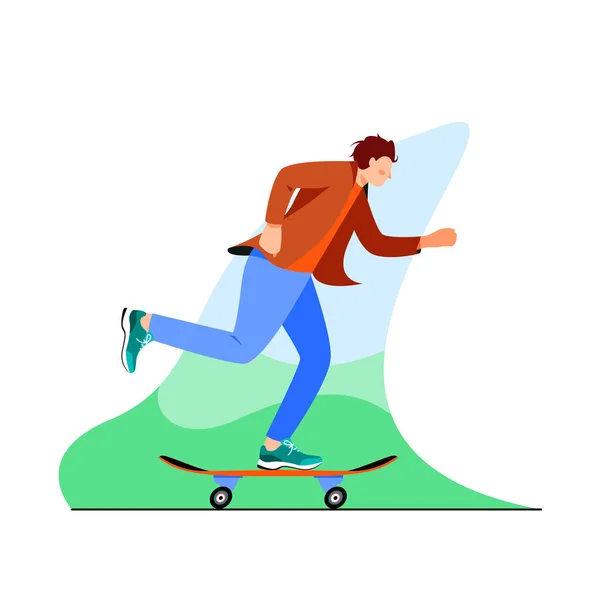 Isolated White Man Skateboard Vector Illustration Male Character Riding Board — Stock Vector