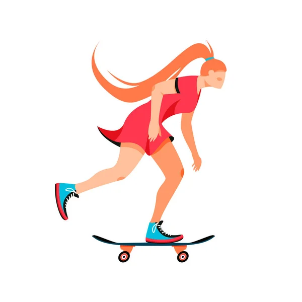 Isolado Mulher Branca Uma Ilustração Vetorial Skate Menina Montando Elemento — Vetor de Stock